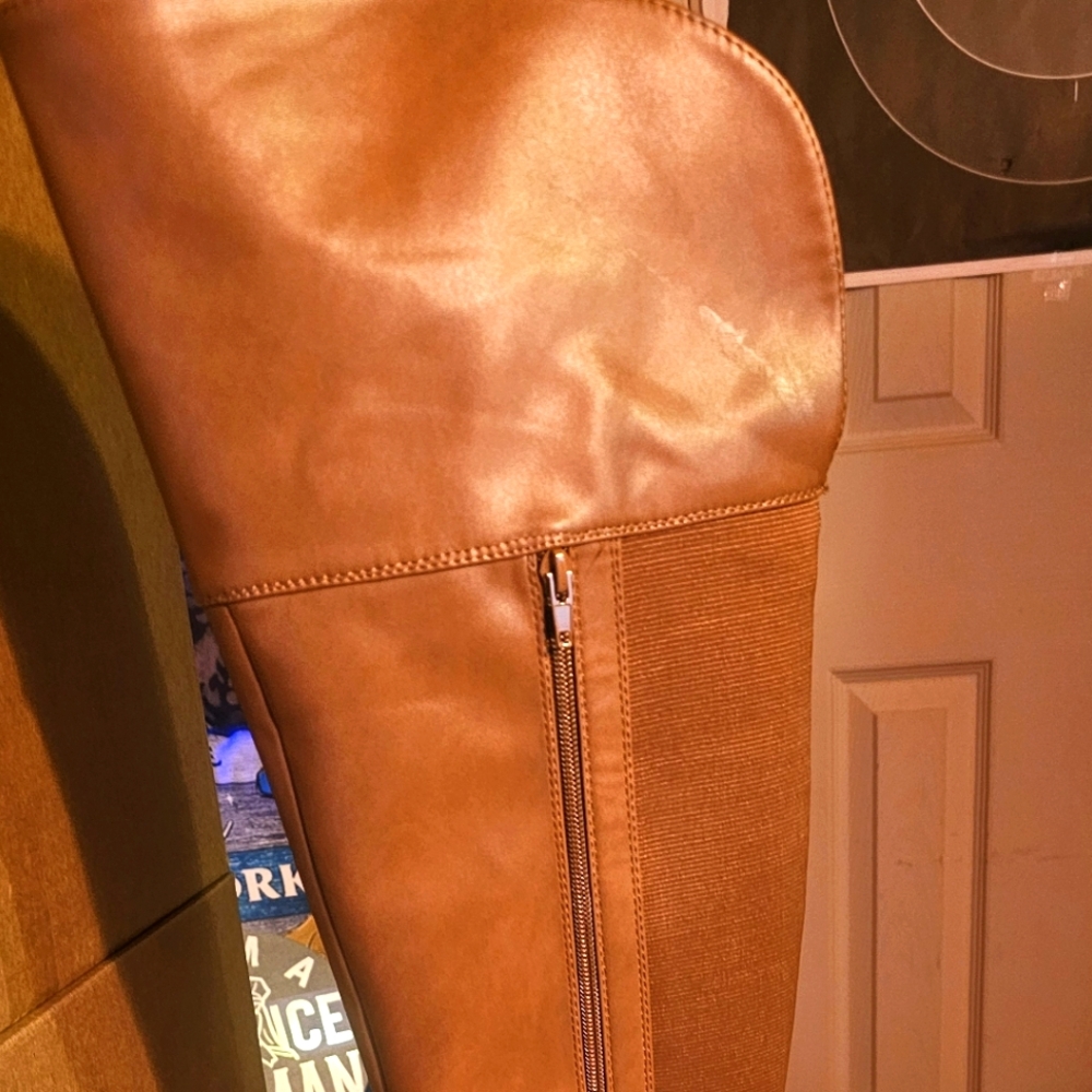 Tan Knee-High Boots with Side Zipper Slightly Worn